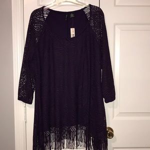 New Directions Tunic with Fringe 2X Purple NWT